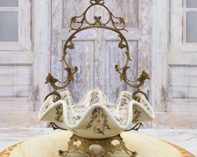 Porcelain Plateau with Bronze Ornaments - Casket Floral Design - Art Nouveau Porcelain - Home Decoration - Regency Decor - Kitchen Decor