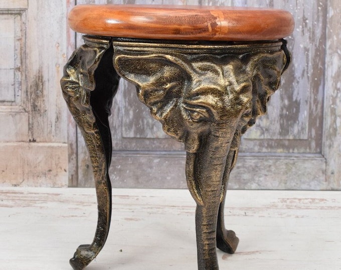 Cast Iron and Wooden Elephant Shaped Table - Vintage Table Brown Elephant Flower Table - Home and Garden Decor - Unique Gift Idea