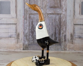 Modernist Teak Holz Ente Deutscher Fußballspieler - Statue Figur Holz - Lustige Ente - Luxusgeschenk - Wohnkultur - Geschenkidee