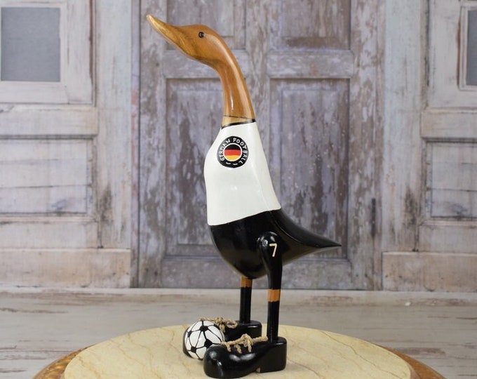 Modernist Teak Wooden Duck German Football Player - Statue Figurine Wood - Funny Duck - Luxury Gift - Home Decor - Gift Idea