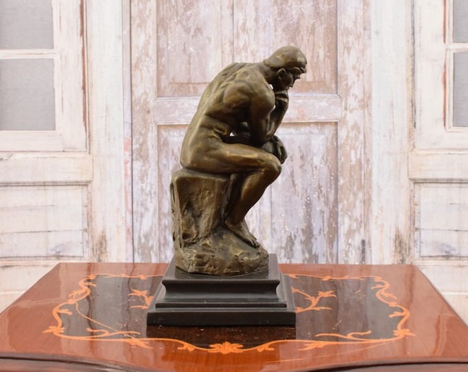Thinker Auguste Rodin - Bronze Statue on Marble Base - Amazing Gift Idea Home Garden Decor - Foundry Mark - Home Decor