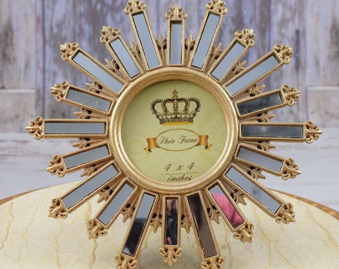 Elegant Carved Sun Gold Photo Frame - Art Deco Meets Victorian Style - Desk Decor - Home Decor - Wedding Picture Frame