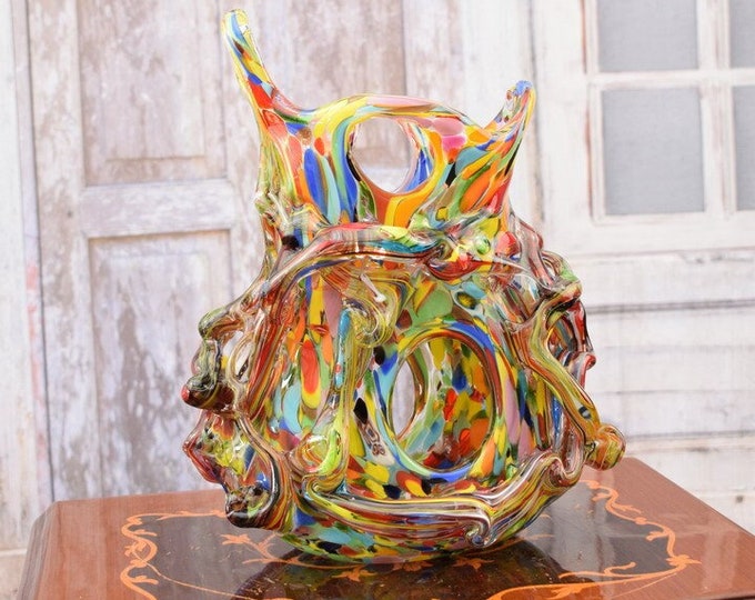 Handcrafted Colorful Candlestick Murano Glass - Unique Lantern Murano Style - Solid and Heavy Glass - Italian Luxury Glass - Home Decor