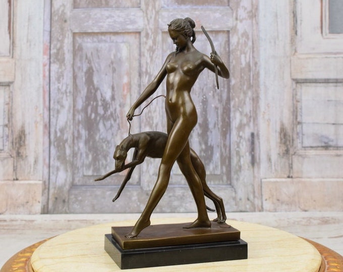Diana with Greyhound Sculpture - Goddess Hunters with Dog - Bronze Statue Diana - Figure Mythology - Mature Content - Home Decor