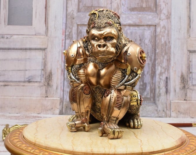 Steampunk Gorilla - Goldene Figurine  - Steampunk Robot Gorilla Statue - Gift Good Idea - Home Decor - Amazing Decor
