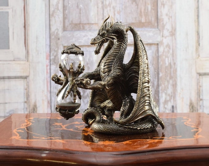 Dragon with Hourglass Statue - Time Guardian - Dragon Figurine - Time Measurement -  Art Work Sculpture - Fantastic Gift Idea - Home Decor
