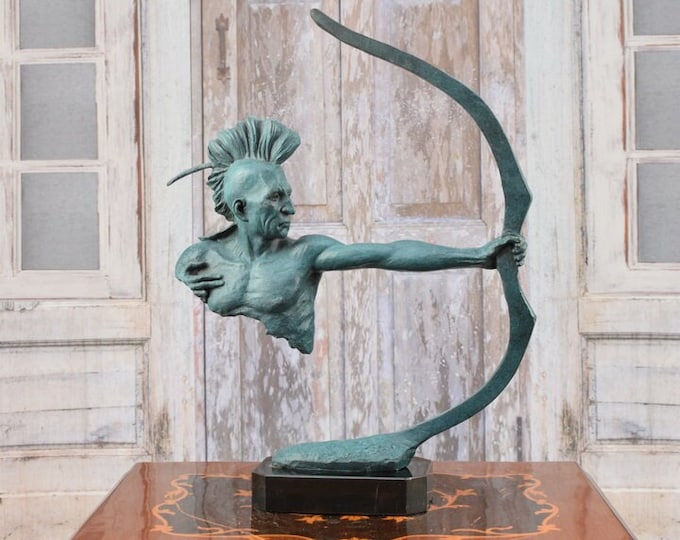 Blue patina indian approve with both - bronze sculpture on marble base - modernist statue bronze - unique home decor -