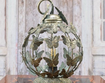 Beautifully Metal Lantern - Butterflies Latern - Decorated Lantern - Lamp with Light Bulb - Luxury Gift for Home and Garden