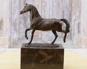 Bronze Horse Statue on Marble Base – Equestrian Sculpture, Foundry Mark
