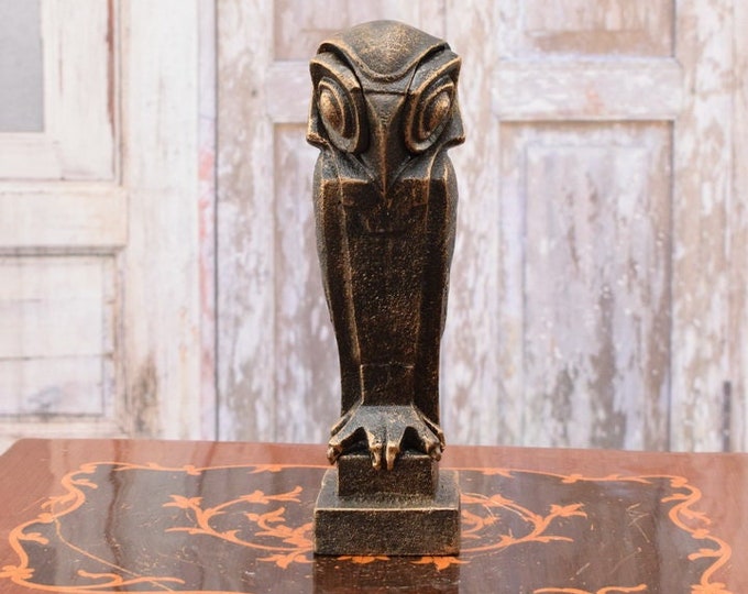 Modernist Owl Sculpture - Cast Iron Wisdom Symbol - Vintage Owl Statue - Elegant Home Decor - Gift for Student - Art Work Statue