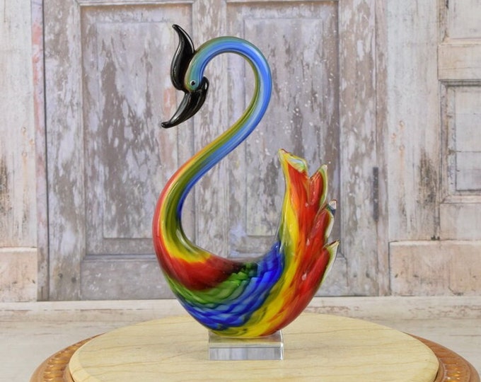 Large Amazing Rainbow Swan Murano Statue - Murano Style Sculpture - Amazing Figurine from Venetian - Italy Product - Home Decor
