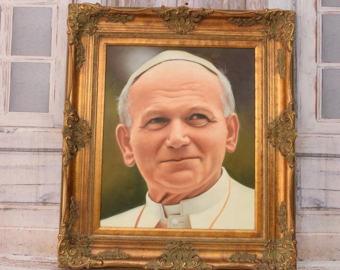Oil Portrait of Saint John Paul II -  Painting on Canvas - Home Decor - Wall Decor - Church Painting - Pope John Paul II Art
