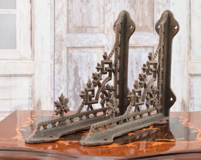 Decorative Hooks for Wall Ledges - Pair Cast Iron Shelf Brackets - Rustic Home and Garden Decor - Solid and Stable - Wall Bookshelf Support
