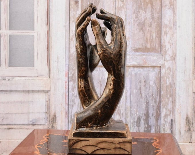 Extra price! Claspend Hands Inspired by Auguste Rodin Work Hand Figurine Figure Wedding Gift Vintage Wooden Base  Style