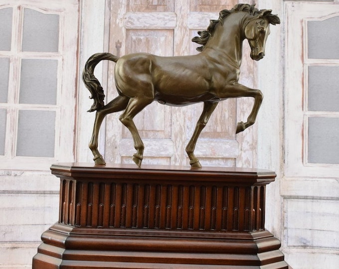 Big Trotting Horse Bronze on Wooden Base - Horse Farm Gift Figurine Statue - Figure Horse Sculpture - Home Decor -