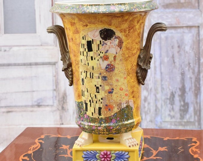 Porcelain vase with Gustav Klimt Style - flower pot porcelain - Unique Bronze Ornaments -  big porcelain amphora - Gift for Wedding
