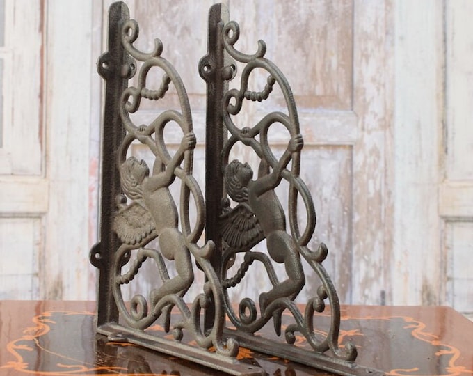 Decorative Hooks for Wall Ledges - Pair Cast Iron Shelf Brackets - Rustic Home and Garden Decor - Solid and Stable - Wall Bookshelf Support