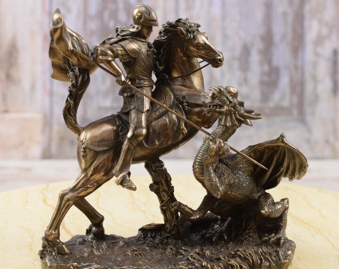 Saint George the Dragon Slayer - St. George Statue  - Unique Sculpture - Regency Decor - Home Office Decor - Gift Idea