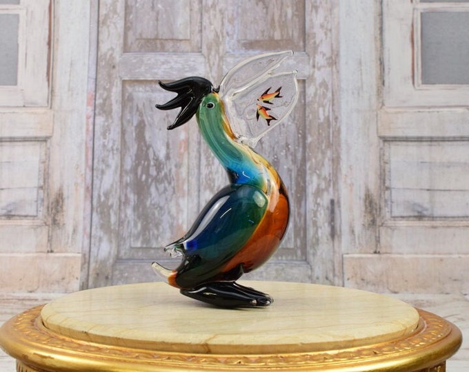 Funny Pelican with Fish in its Mouth - Pelican Murano Style - Handmade Italian Glass - Venetian Sculpture -  Gift for Wedding - Home Decor