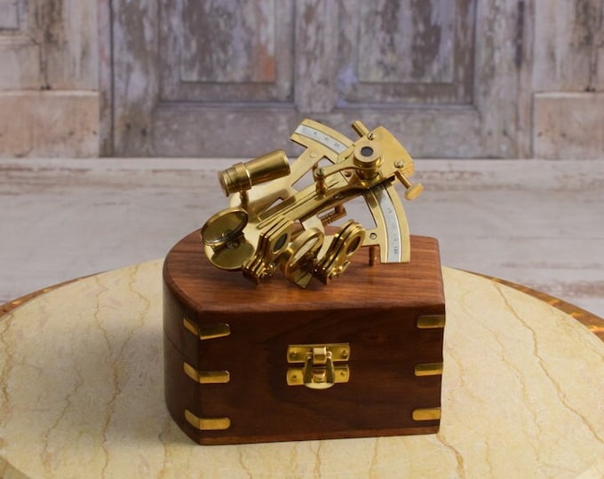 Marine Sextant in Gift Box - Sailing Set in Wooden Box - Vintage Style Brass Sextant - Elegant Present for Sailor and Marine Enthusiast