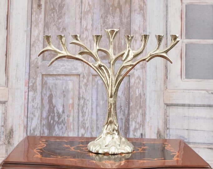 Aluminum Menorah - Travel Jewish Candlestick - Judaica Gift - Nine-branched Candelabrum - Silver Candle Holder for Nine Candles - Vintage