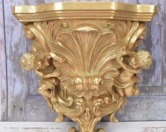 Vintage Style Gold Wall Console Shelf - Cherub Decor