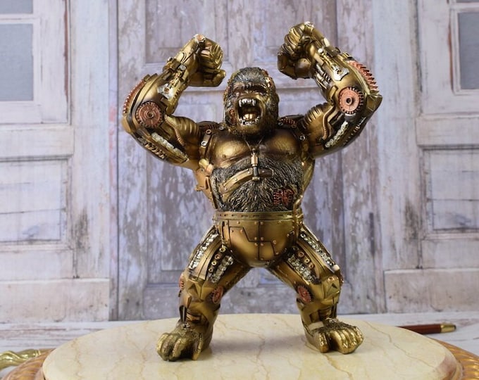 Steampunk Gorilla - Goldene Figurine  - Steampunk Robot Gorilla Statue - Gift Good Idea - Home Decor - Amazing Decor