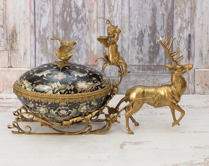 Chariot with Deer Porcelain and Bronze Box - Casket Porcelain - Bronze Cupid Statue - Art Nouveau Gift - Gift for Wedding - Home Decor