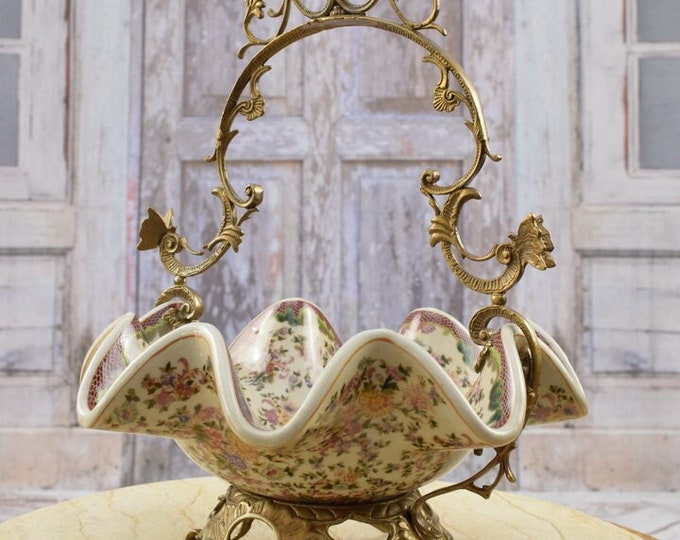 Porcelain Plateau with Bronze Ornaments - Casket Floral Design - Art Nouveau Porcelain - Home Decoration - Regency Decor - Kitchen Decor