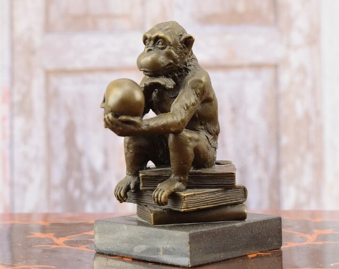 Darwin Thinker Monkey - Skull Head Bronze Sculpture - Figurine Bronze Statue - Unique Bronze - Elegant