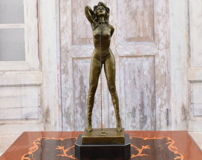 Act Bronze Slave - Woman With Knee High Boots on Marble Base - Female Bronze Sculpture - Home Decor -