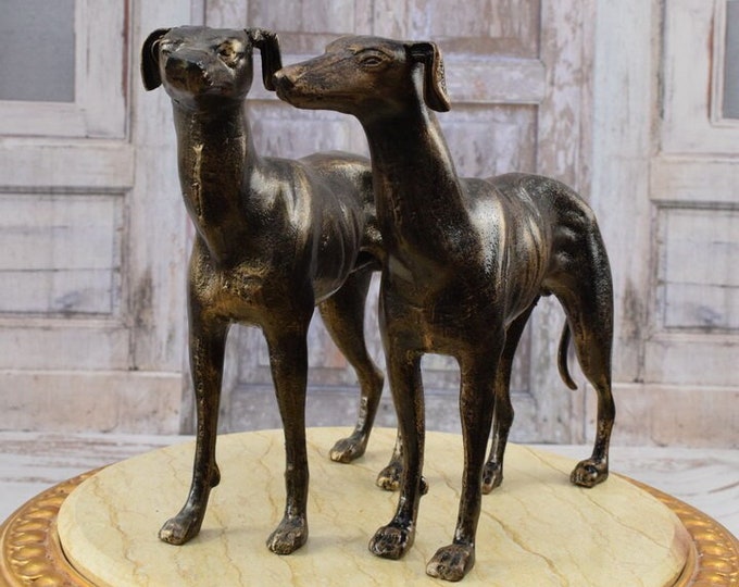 Cast Iron Pair Greyhounds - Dogs Statues - Hunting Figures - Very Realistic Dogs - Home and Garden Decor - Unique Gift - Dogs Sculptures