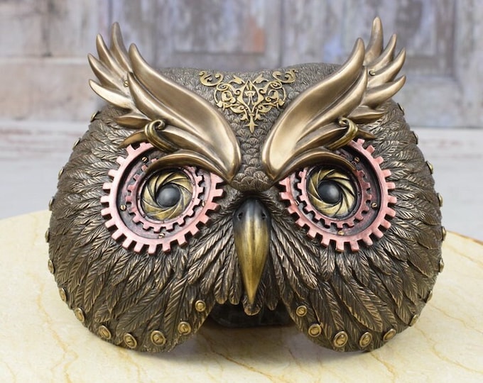 Steampunk mechanical mask owl - figurine metal bronze - steampunk amazing mask owl - gift good idea - home decor