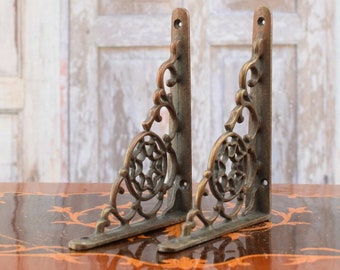 Decorative Hooks for Wall Ledges - Pair Cast Iron Shelf Brackets - Rustic Home and Garden Decor - Solid and Stable - Wall Bookshelf Support