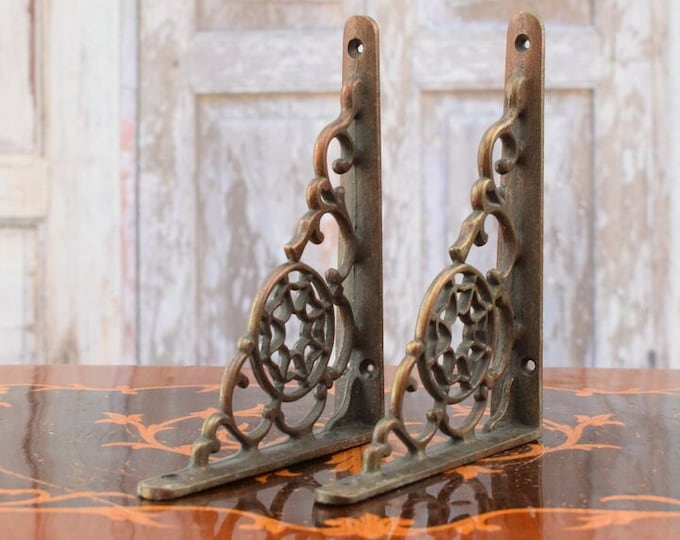 Decorative Hooks for Wall Ledges - Pair Cast Iron Shelf Brackets - Rustic Home and Garden Decor - Solid and Stable - Wall Bookshelf Support