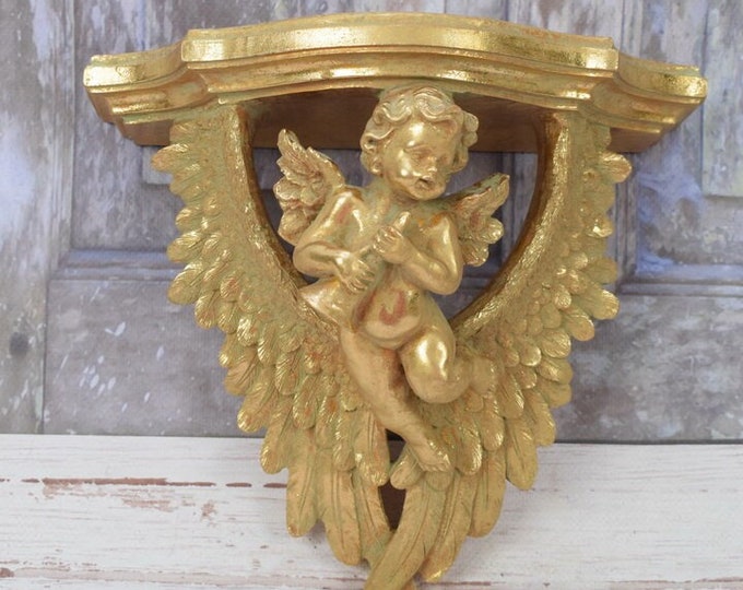 Gold Angel Playing Shelf – Vintage Style Wall Console Decor
