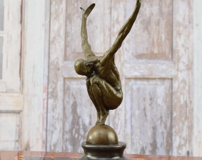 Swimmer Bronze Statue on Marble Base - Man Act Diver Bronze Sculpture - Foundry Mark - Premium Bronze - Elegant Gift Idea - Home Decor