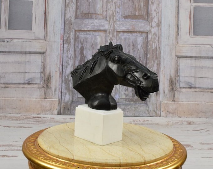 Horse Head Statue - Marble Figurine - Horse Art Sculpture - HorseFarm Gift Idea - Home Decor - Unique Statue