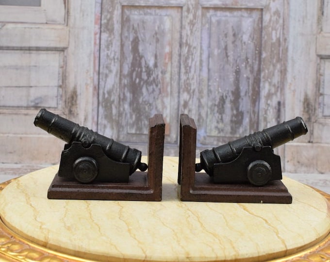 Pair Cannons Bookends - Cast Iron Sculpture Figurine Canon - Gift Idea Book Support - Home Decor - Unique Gift