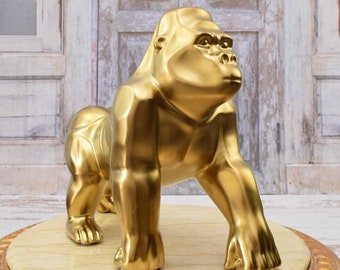 Modernist Gorilla Sculpture - Ceramic and Metal Goldene Statue - Luxury Gift Idea - Modernist Statue - Home Decor - Unique Gift Idea