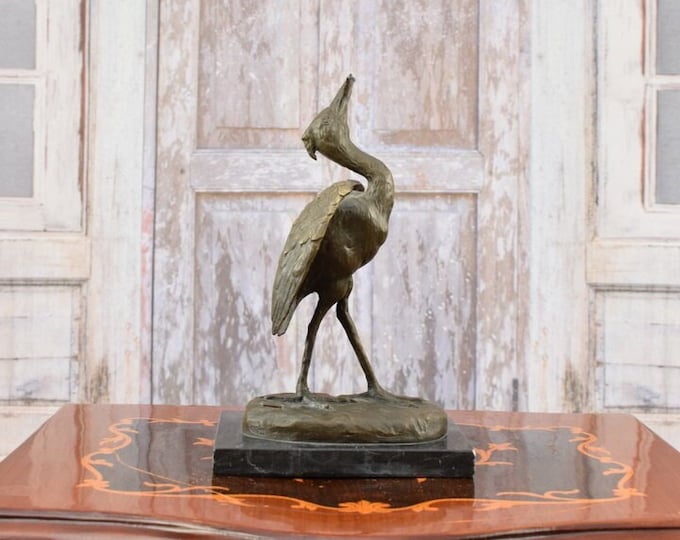 Heron with Fish Bronze Sculpture - Bird Figurine Bronze - Exclusive Gift Idea - Unique Vintage Bronze - Home and Garden Decor