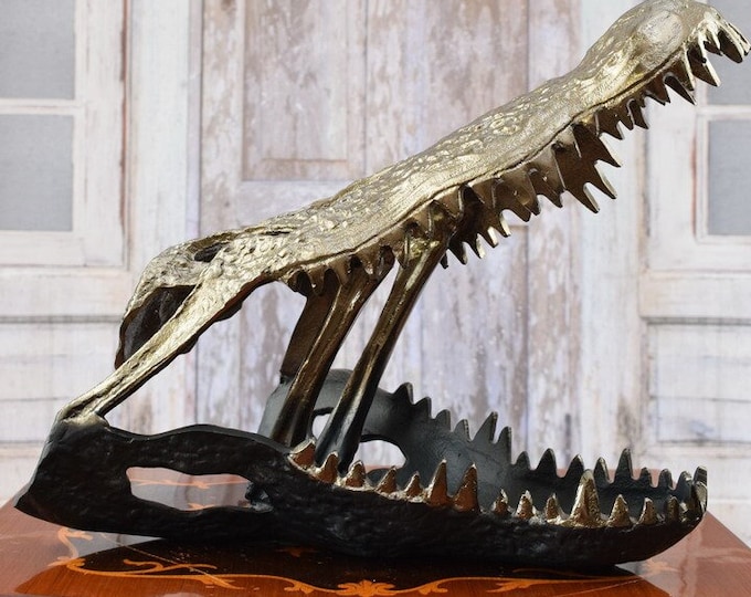 Aluminum Saltwater Crocodile Skull Aluminum - Crocodile Head Porosus Sculpture - Aluminum Statue Crocodile Modern - Home and Office Decor