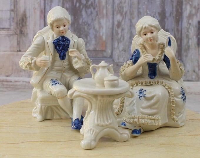 French Aristocracy at the Table - Porcelain Figure - Unique Porcelain - Antique Figure - Vintage Porcelain - Home Decor