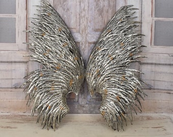 Rustic Metal Angel Wings Wall Art: Silver & Gold Handmade Decor