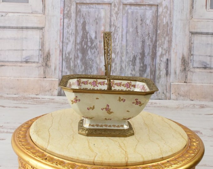 Amazing Porcelain Plateau with Bronze Ornaments - Casket Floral Design - Art Nouveau Porcelain - Home Decoration - Regency Decor Home Decor
