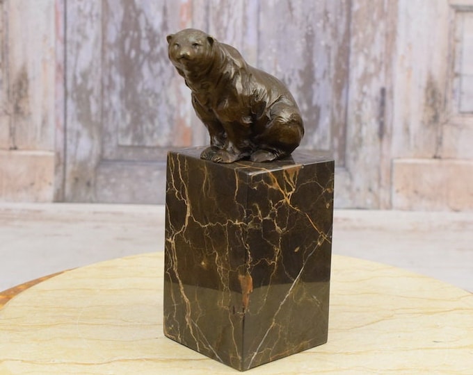 Polar Bear Bronze Statue on Marble Base - Bear Bronze Sculpture - Vintage Figurine - Foundry Mark- Excellent Gift Idea - Home Decor