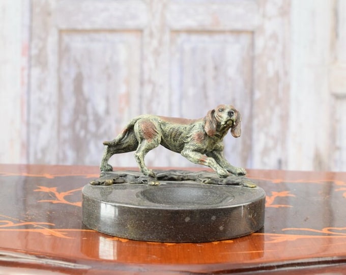 Marble and Bronze Ashtray - Dog Figurine - Sculpture Dog - Unique Statue - Gift Idea - Home Decor