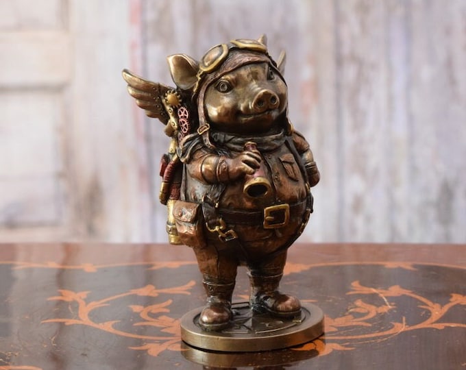 Steampunk funny pig - figurine metal bronze - steampunk pig figure - gift good idea - amazing home decor