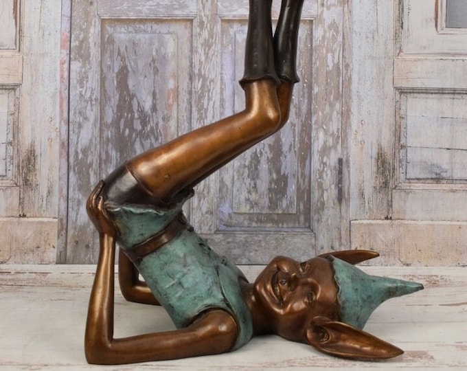 Funny Lying Goblin Sculpture - Pixie Bronze Statue - Funny Gnome Pixie Bronze Figurine - Elf Bronze - Home and Garden Decoration