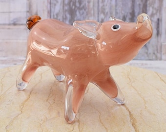 Funny Pink Pig Murano Style Glass Figurine - Venetian Gift